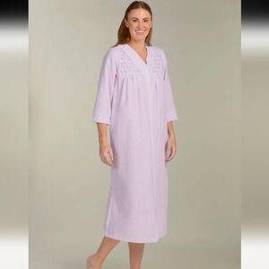 Miss Elaine Lilac SEERSUCKER 3/4 Slv ZIP House Dress Nightgown LONG Robe M